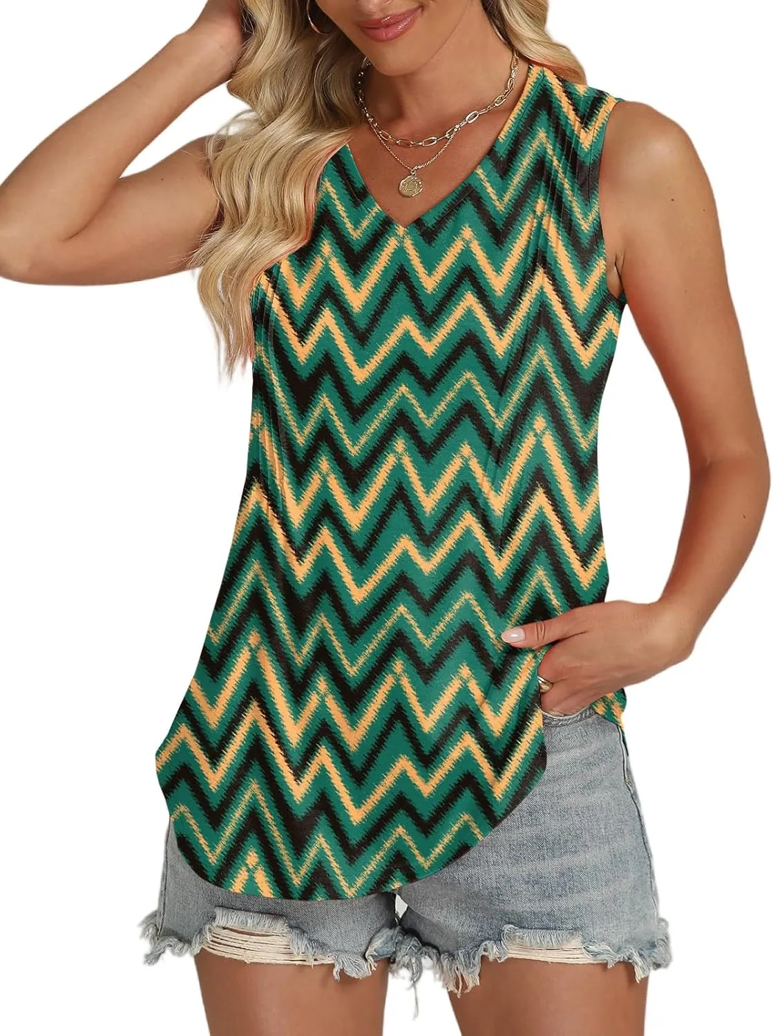 Tank-Tops-for-Women 2025 Summer Pleated Sleeveless Casual Loose Fit V Neck Tunics Dressy Flowy Shirts