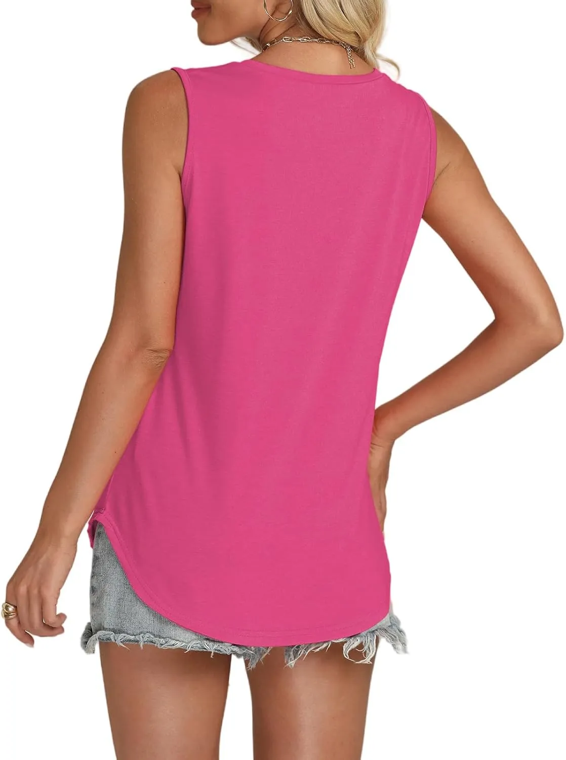 Tank-Tops-for-Women 2025 Summer Pleated Sleeveless Casual Loose Fit V Neck Tunics Dressy Flowy Shirts