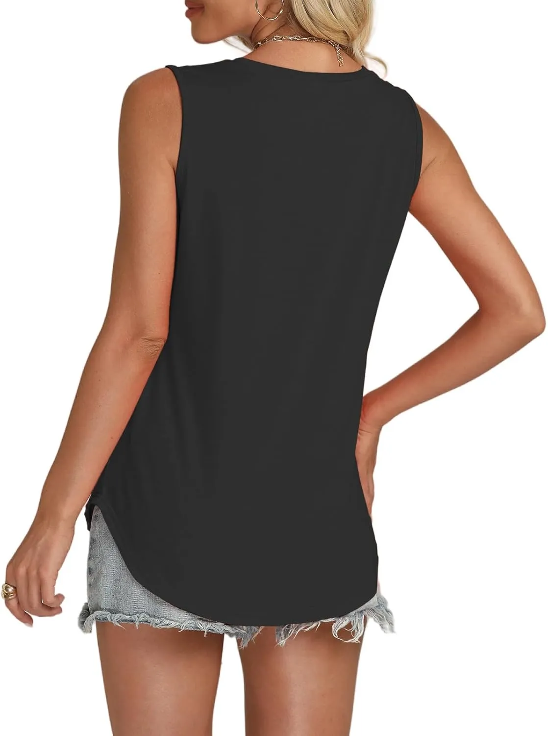 Tank-Tops-for-Women 2025 Summer Pleated Sleeveless Casual Loose Fit V Neck Tunics Dressy Flowy Shirts