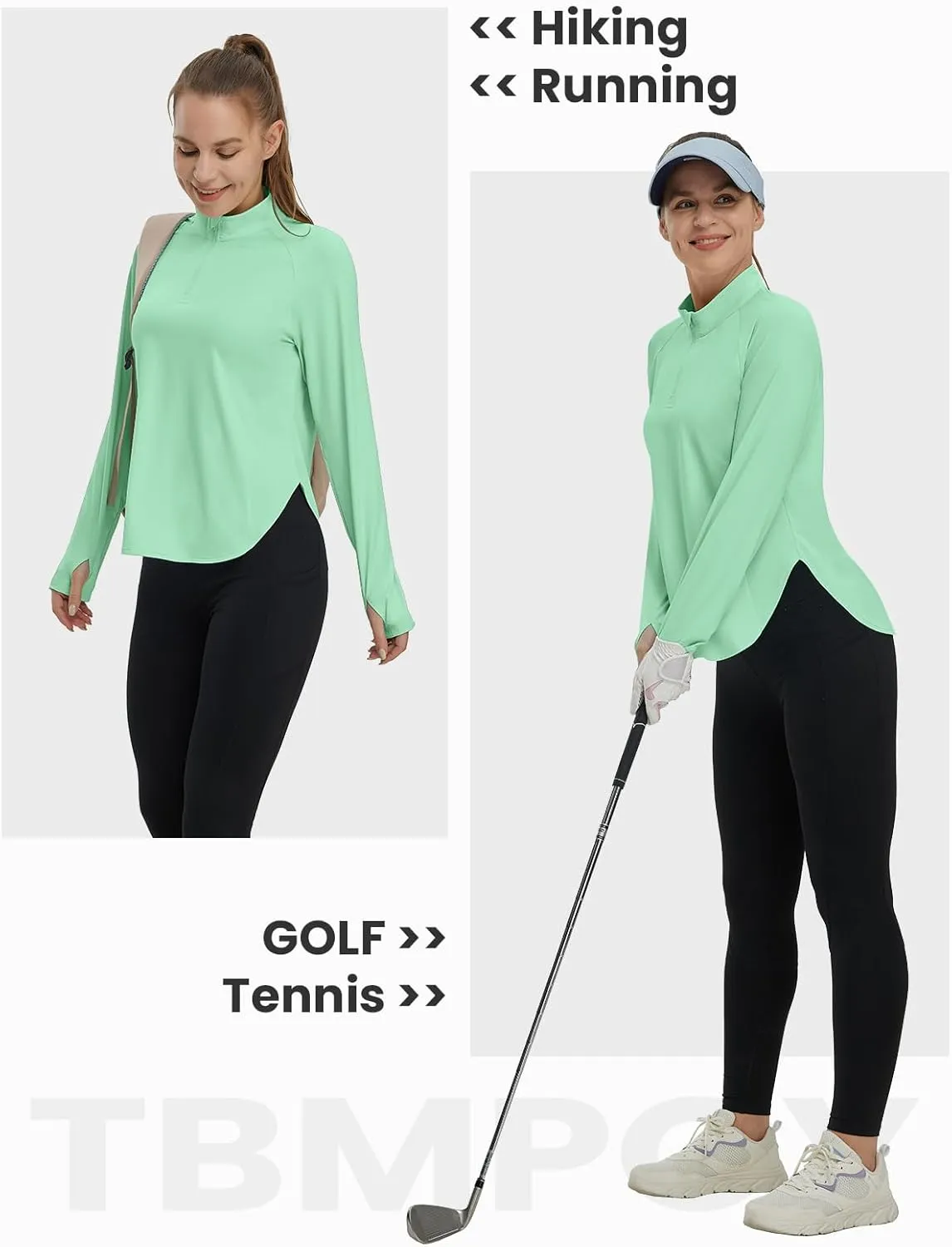 TBMPOY Women's Sun Shirt 1/4 Zipper Long Sleeve UPF 50  Sun Protection Clothing UV SPF Hiking Outdoor