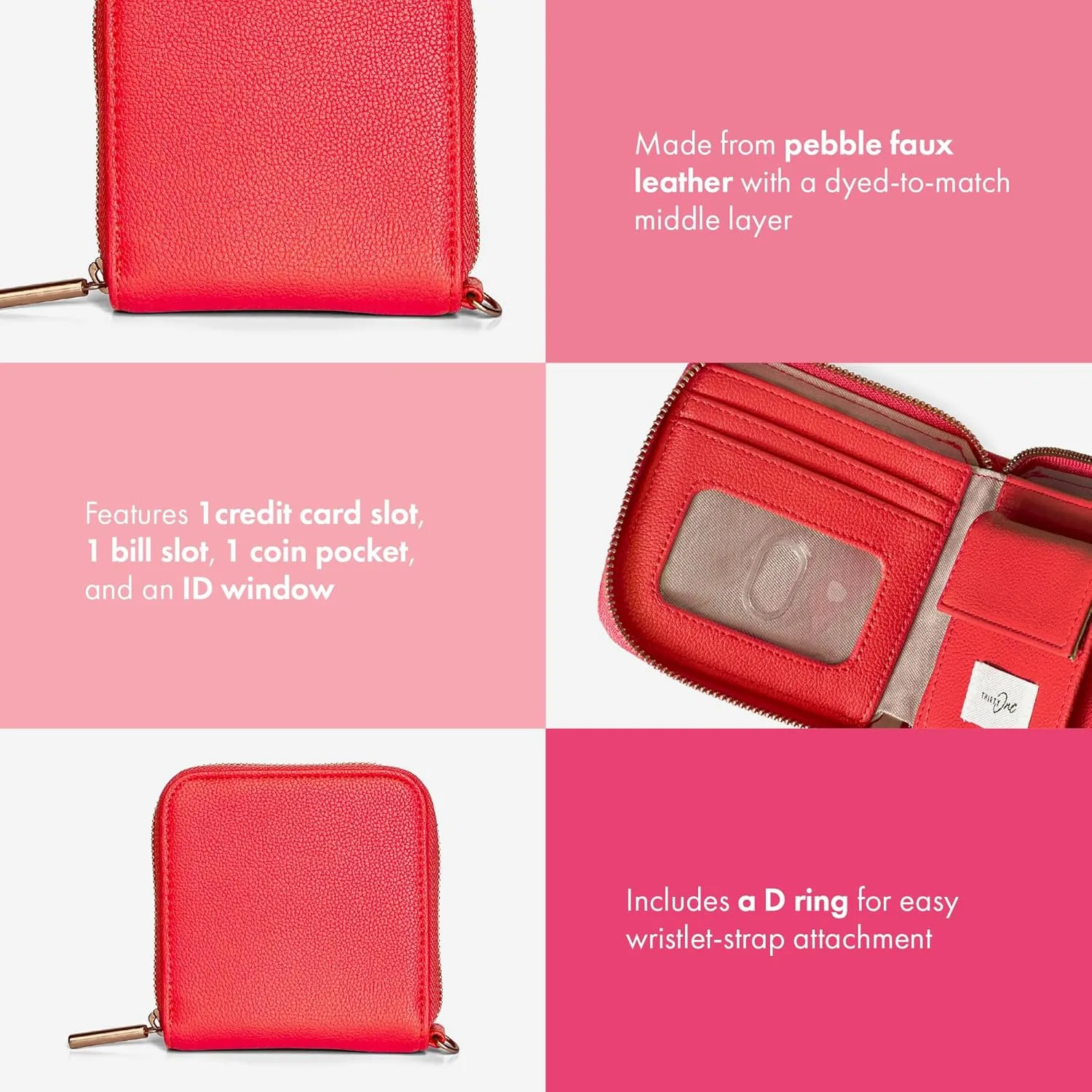 THIRTY-ONE Gifts Mini All About the Benjamins Wallet, Mini Card Wallet for Women, Small Zipper Wallet with Bill Slot, Coastal Red