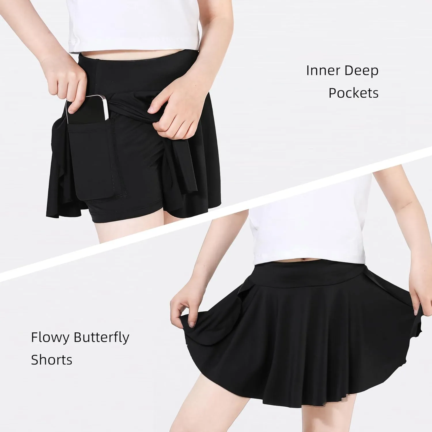 Toddler Tennis Skirt,Toddler Skort, Baby Girls for School Kids, Athletic Butterfly Flowy Shorts with Pocket