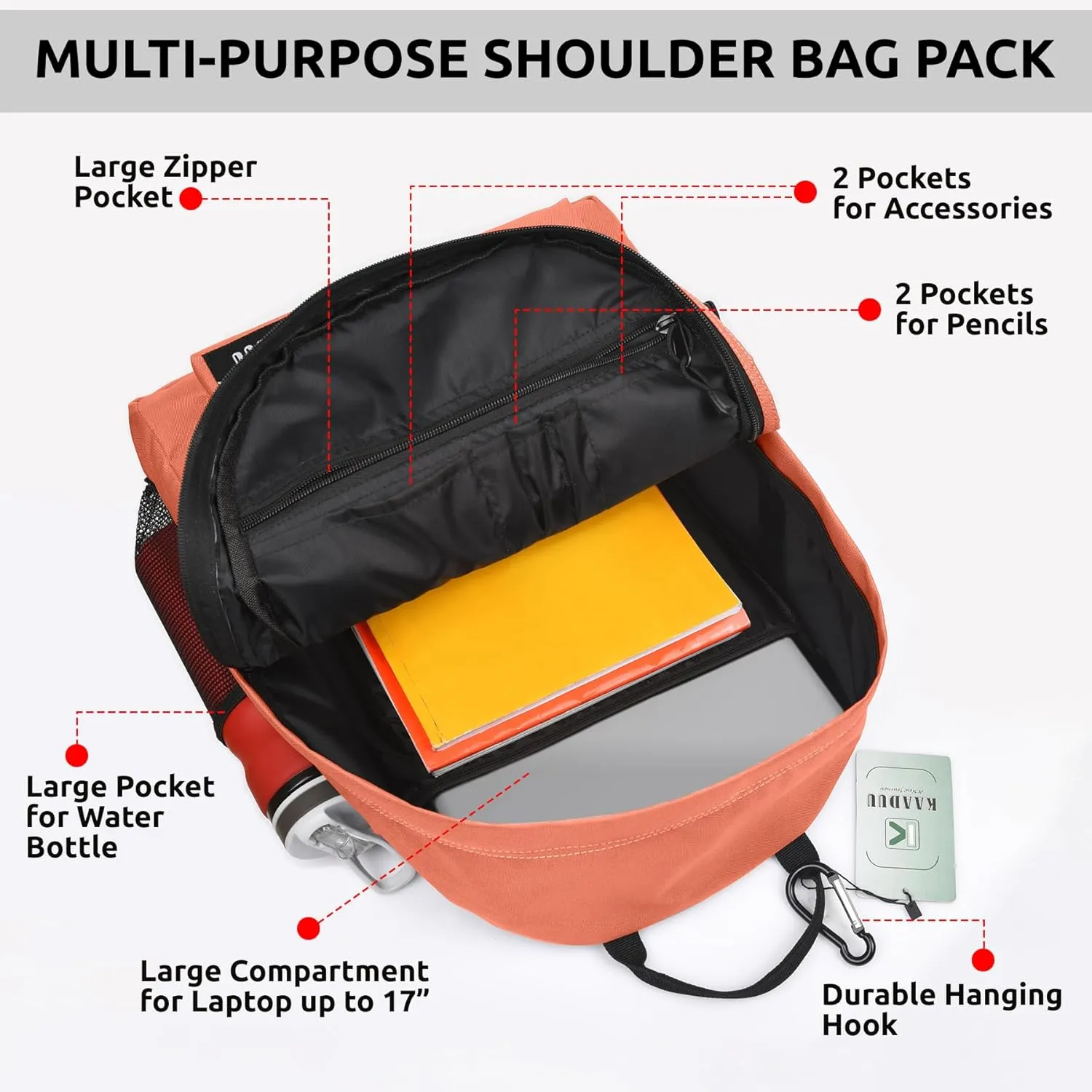 TRAVEL BACKPACK LIGHTWEIGHT CASUAL DAYPACK GYM BACKPACK LAPTOP BACKPACK SPORT BACKPACK RUCKSACK CAMPING BACKPACK 16.5 (Boster Red)