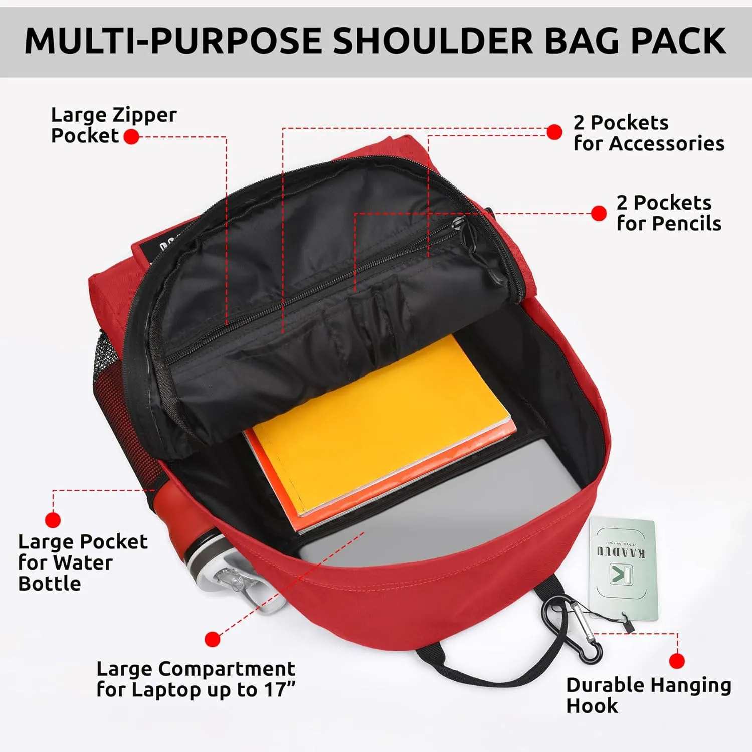 TRAVEL BACKPACK LIGHTWEIGHT CASUAL DAYPACK GYM BACKPACK LAPTOP BACKPACK SPORT BACKPACK RUCKSACK CAMPING BACKPACK 16.5 (Red)