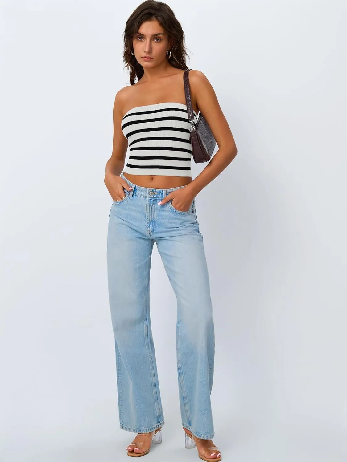 Trendy Queen Women Striped Tube Tops Strapless Going Out Backless Sleeveless Sexy Cute Y2k Knit Crop Summer Clothes 2025