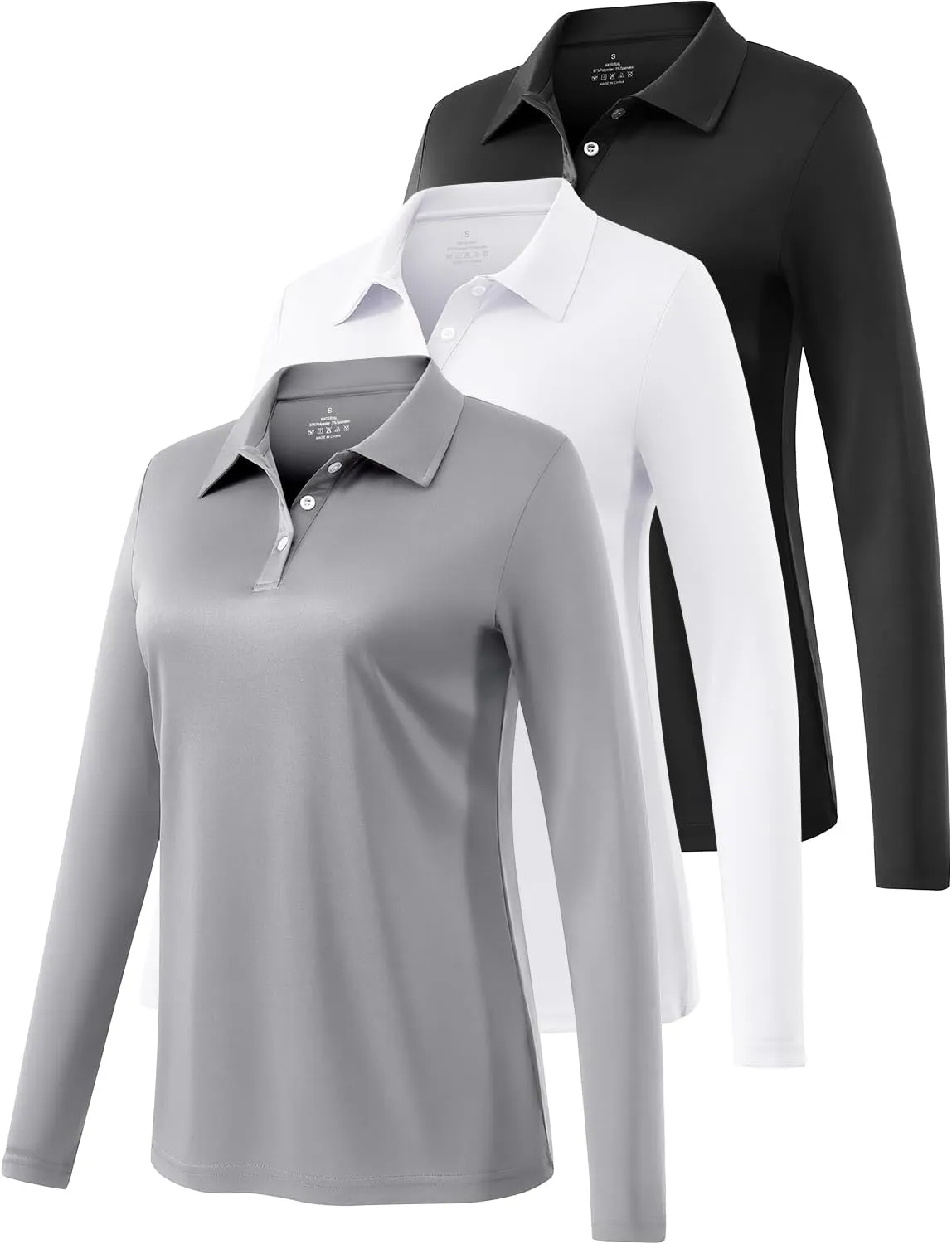 Ullnoy Lightweight Golf Shirts for Women Moisture Wicking Long Sleeve Polo Shirt Women Quick Dry Activewear Golf Tops Pack