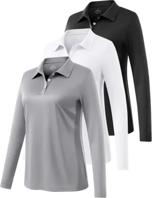 Ullnoy Lightweight Golf Shirts for Women Moisture Wicking Long Sleeve Polo Shirt Women Quick Dry Activewear Golf Tops Pack