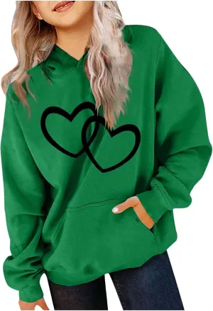 valentines Outfit Girl Oversized Long Sleeve Heart Hoodie Cute Teen Girls Valentine Shirt Preppy Clothes