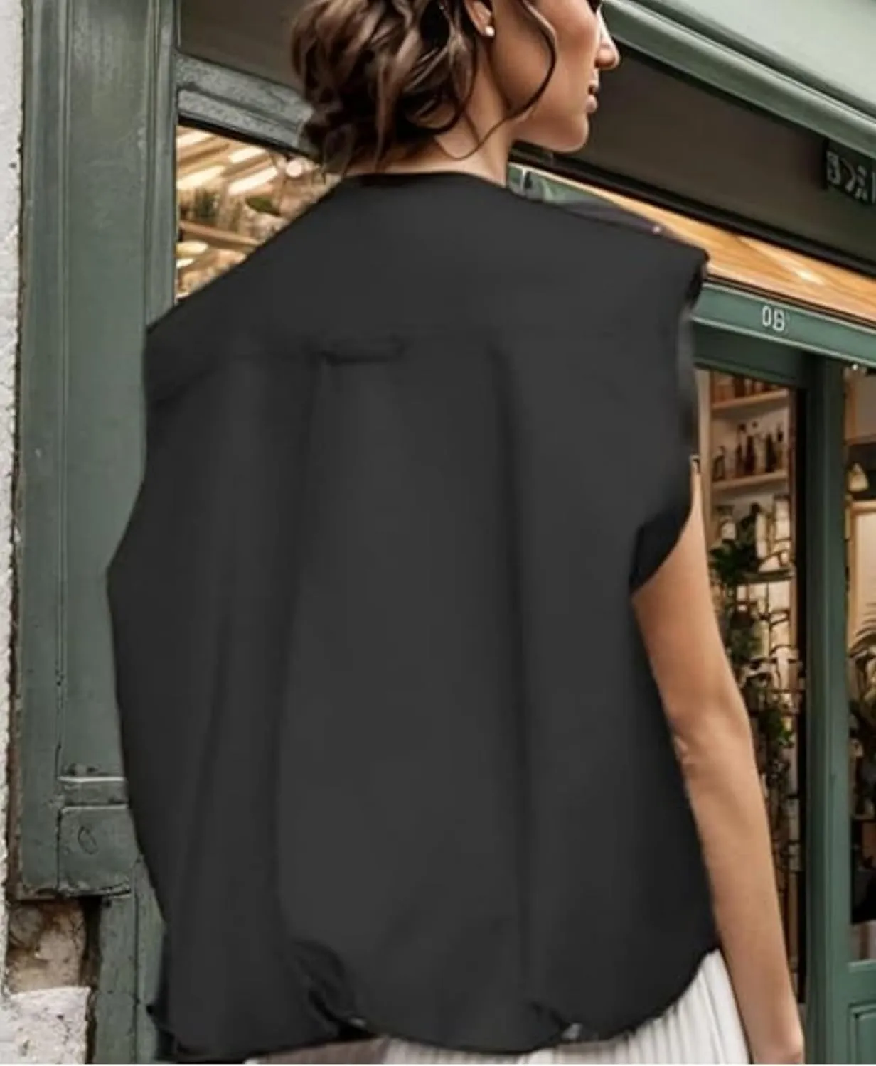 Vest Tops For Women Casual Zip Up Vest Cargo Oversized Ruched Hem Sleeveless Blazer Jackets Tops M-XL