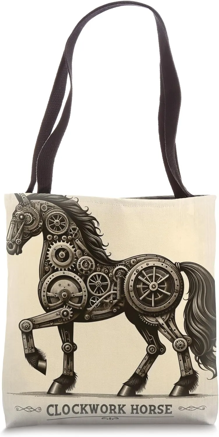 Vintage Steampunk Essential Scifi Clockwork Horse Graphic Tote Bag