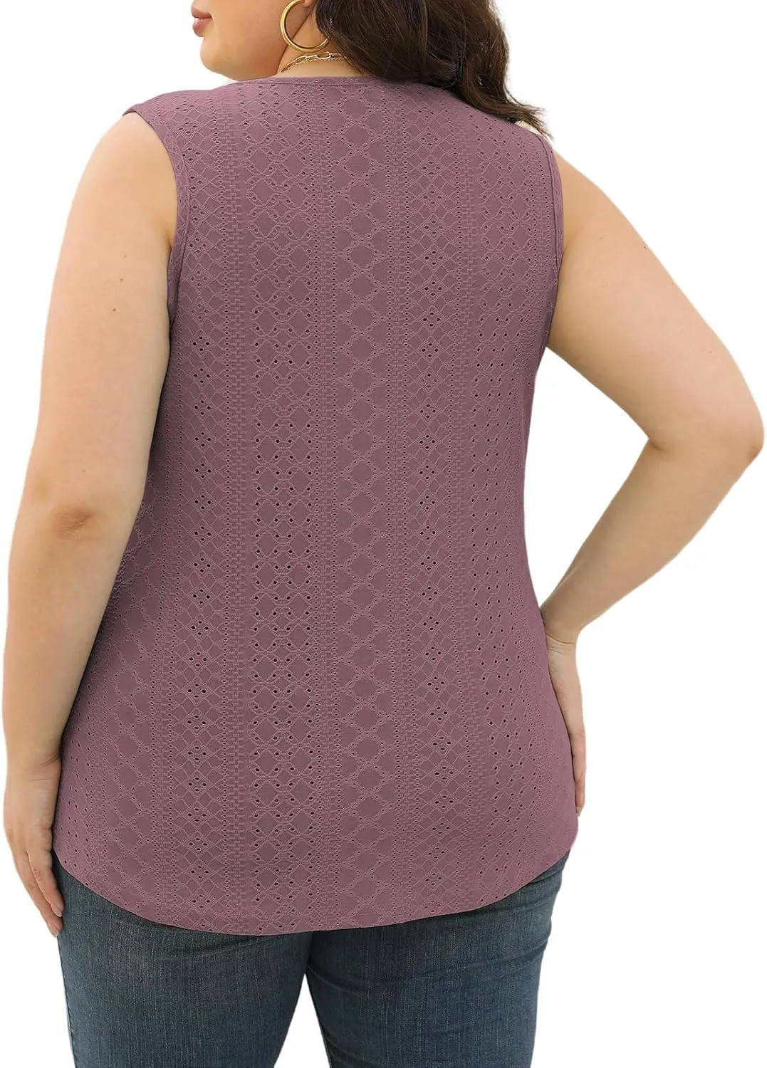 VISLILY Womens-Plus-Size-Summer-Tank-Tops 2025 Cute Lace V Neck T Shirts Casual Sleeveless Blouses Trendy Eyelet Tunics Tee
