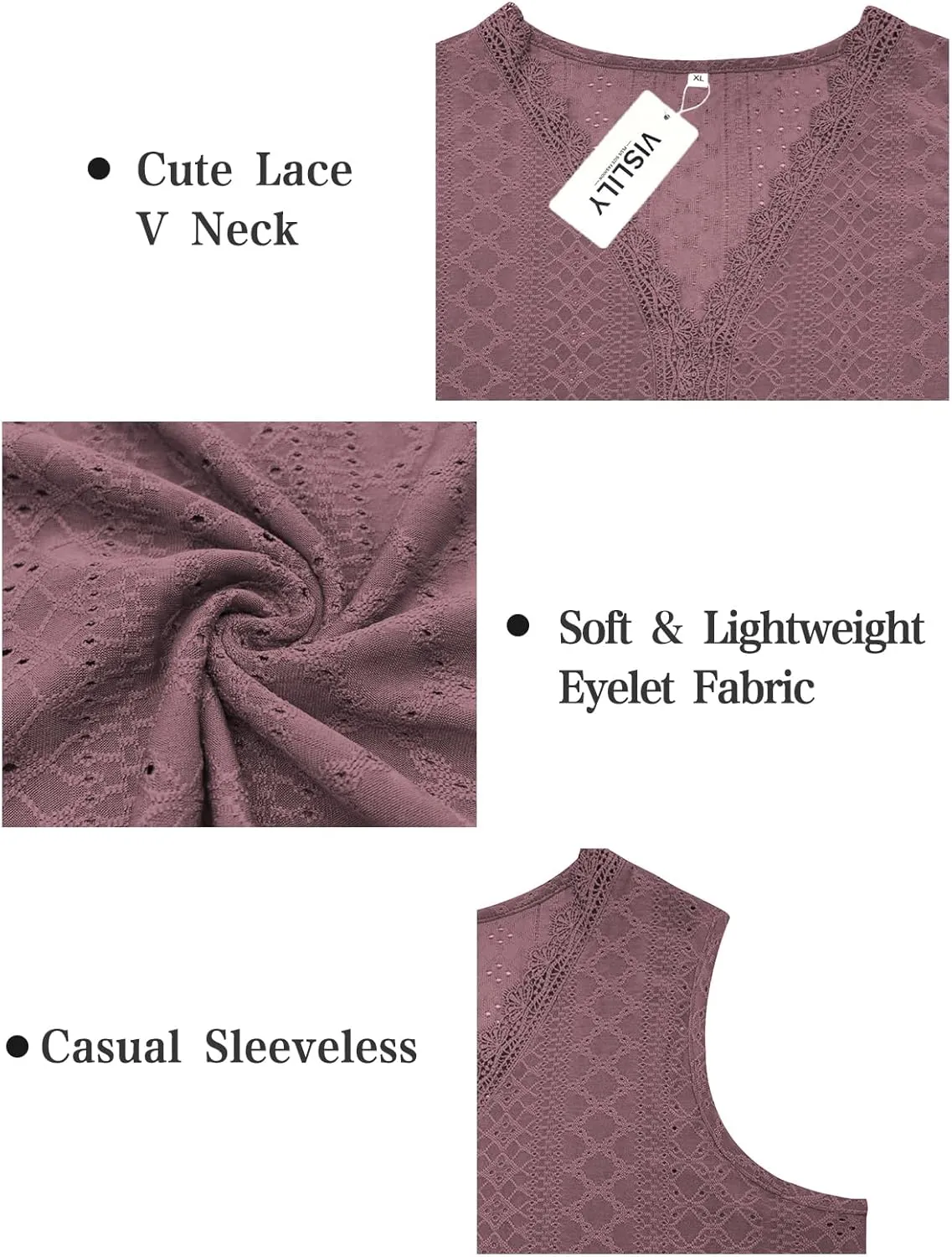 VISLILY Womens-Plus-Size-Summer-Tank-Tops 2025 Cute Lace V Neck T Shirts Casual Sleeveless Blouses Trendy Eyelet Tunics Tee