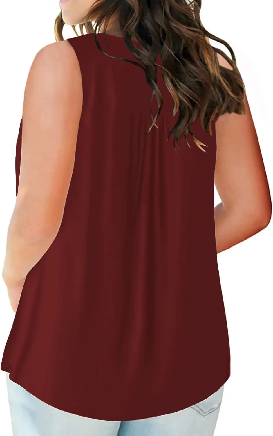 VISLILY Womens-Plus-Size-Tank-Tops Summer Sleeveless Henley Shirts Buttons Up Tunics Flowy Pleated Blouses