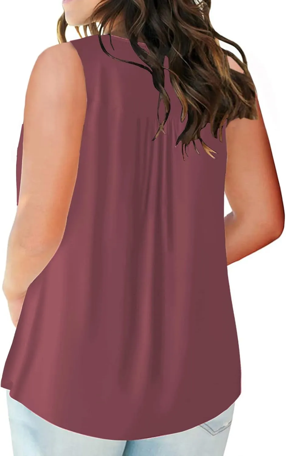 VISLILY Womens-Plus-Size-Tank-Tops Summer Sleeveless Henley Shirts Buttons Up Tunics Flowy Pleated Blouses