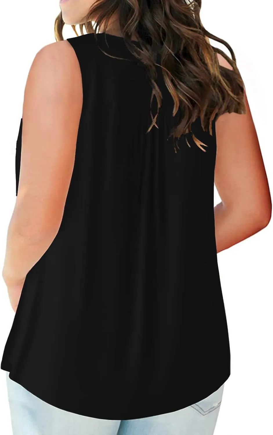 VISLILY Womens-Plus-Size-Tank-Tops Summer Sleeveless Henley Shirts Buttons Up Tunics Flowy Pleated Blouses