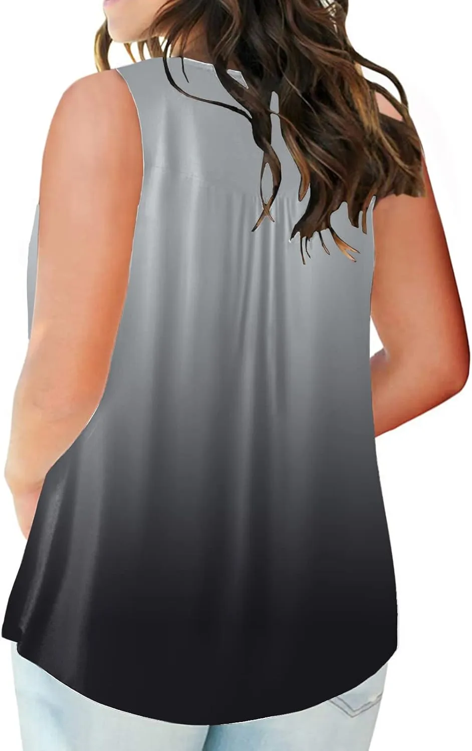 VISLILY Womens-Plus-Size-Tank-Tops Summer Sleeveless Henley Shirts Buttons Up Tunics Flowy Pleated Blouses