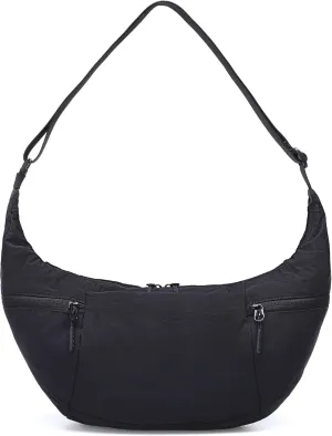 VONAL Nylon Crossbody Bag for Women, Lightweight Shoulder Purse with Zipper, Trendy Crescent Sling Bag with Adjustable Stap