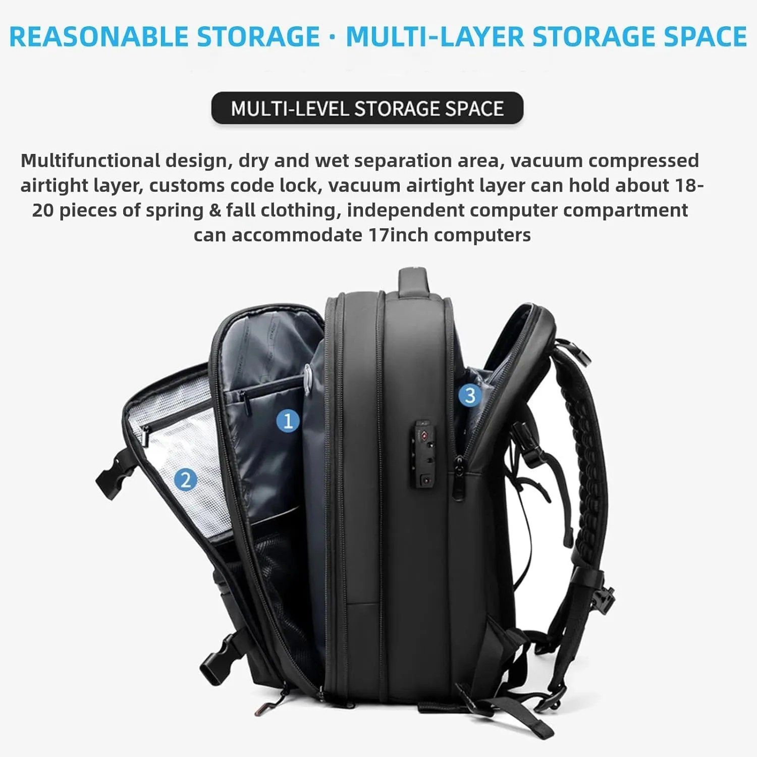 Voyagevac Backpack, Vacpack Backpack with Vacuum,Capacity Expandable Bag with Vacuum Compression Waterproof Pack for Travel (Black)