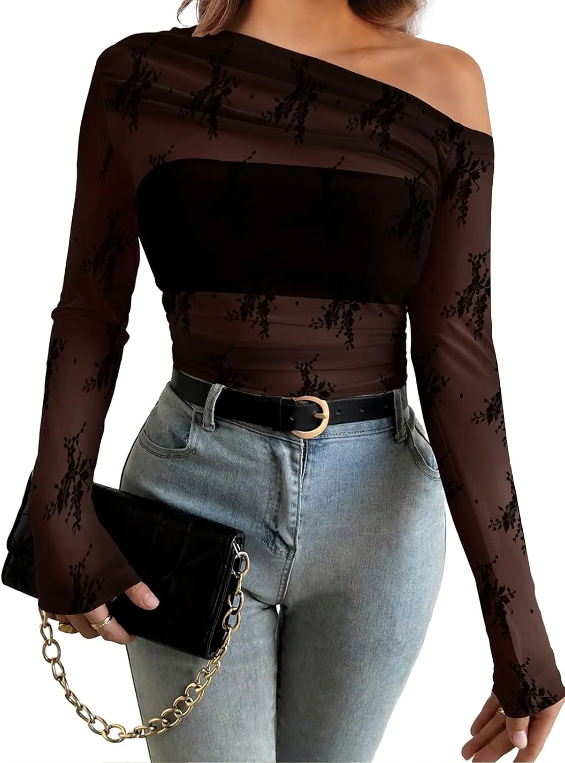 WIHOLL Womens Mesh Sheer Tops Sexy Crew Neck Summer Loose FIt Party Clubwear Shirts
