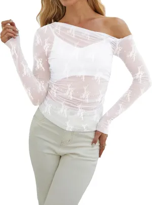 WIHOLL Womens Mesh Sheer Tops Sexy Crew Neck Summer Loose FIt Party Clubwear Shirts