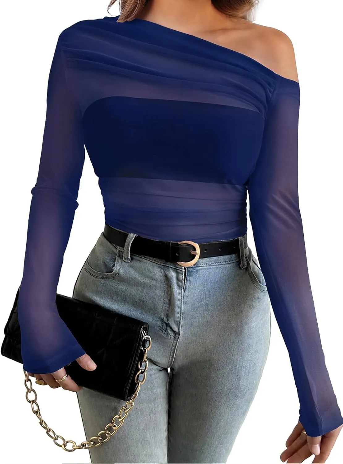 WIHOLL Womens Mesh Sheer Tops Sexy Crew Neck Summer Loose FIt Party Clubwear Shirts
