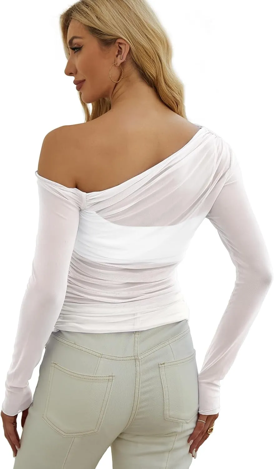 WIHOLL Womens Mesh Sheer Tops Sexy Crew Neck Summer Loose FIt Party Clubwear Shirts