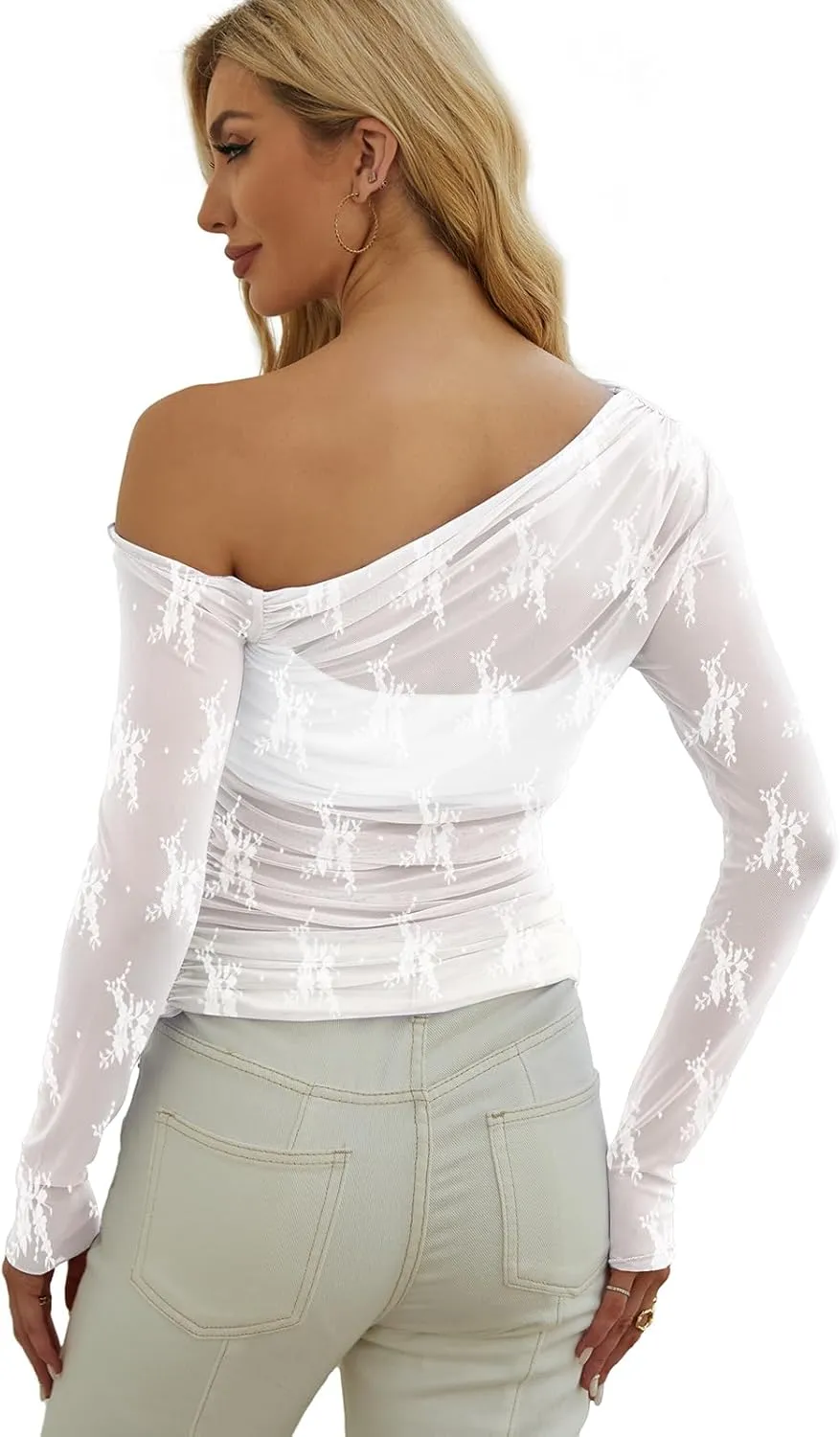 WIHOLL Womens Mesh Sheer Tops Sexy Crew Neck Summer Loose FIt Party Clubwear Shirts