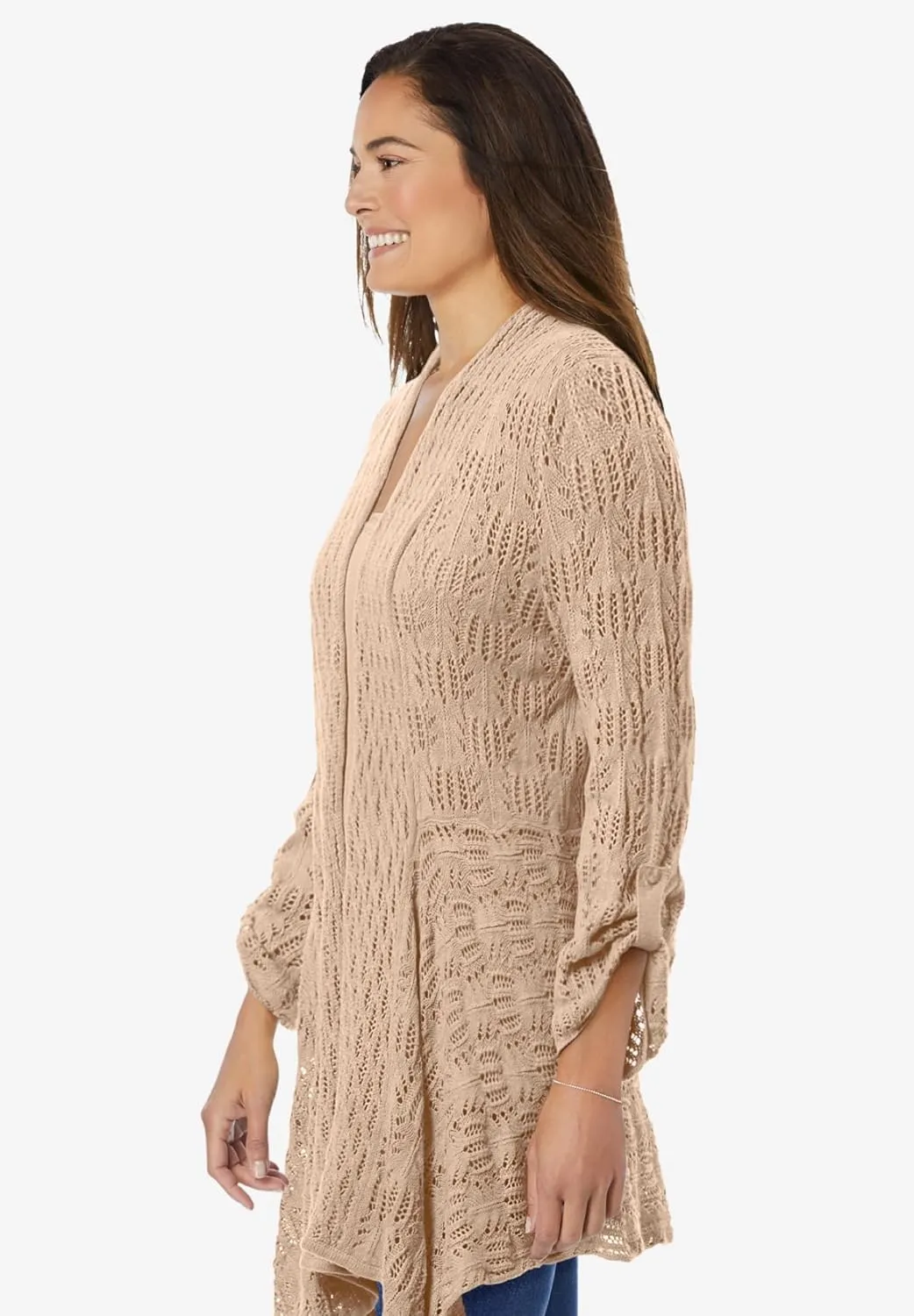 Woman Within Plus Size Open Front Pointelle Cardigan