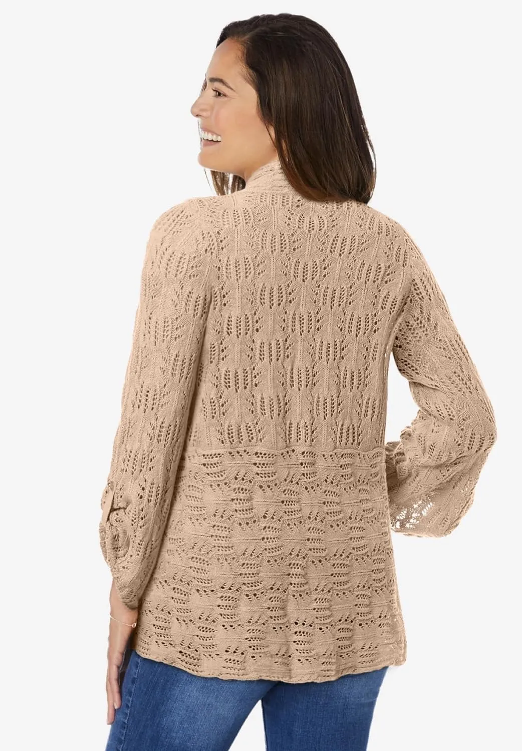 Woman Within Plus Size Open Front Pointelle Cardigan