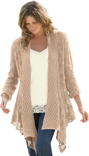 Woman Within Plus Size Open Front Pointelle Cardigan