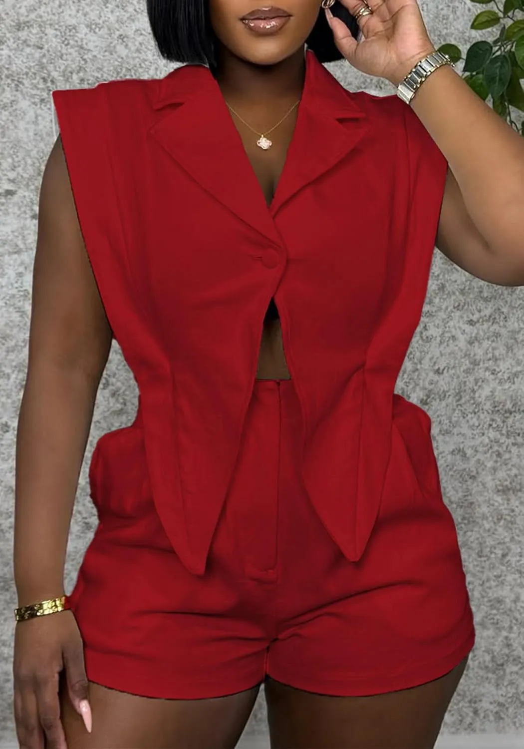 Women Blazer Short Romper Casual Sleeveless Business V Neck Top Summer Zipper Shorts One Piece Jumpsuit With Pockets