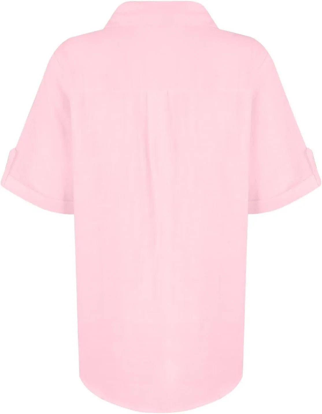 Women Cotton Linen Button Down Shirt Rolled Cuffed Short Sleeve Blouse Ladies Summer Casual Beach Tops