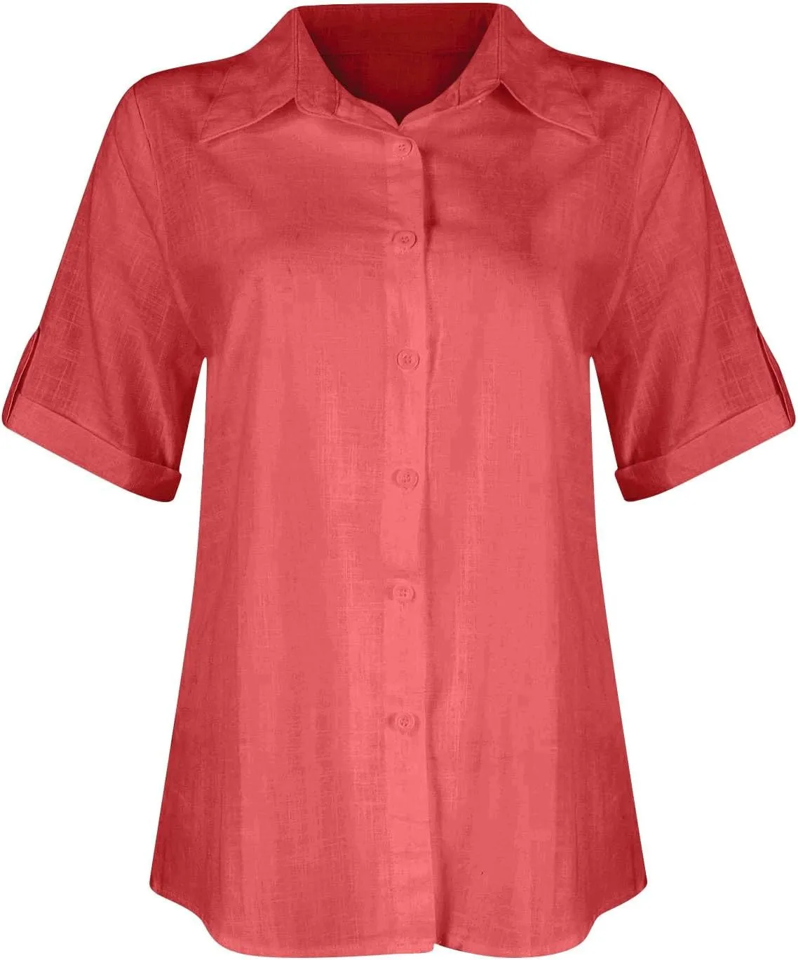 Women Cotton Linen Button Down Shirt Rolled Cuffed Short Sleeve Blouse Ladies Summer Casual Beach Tops
