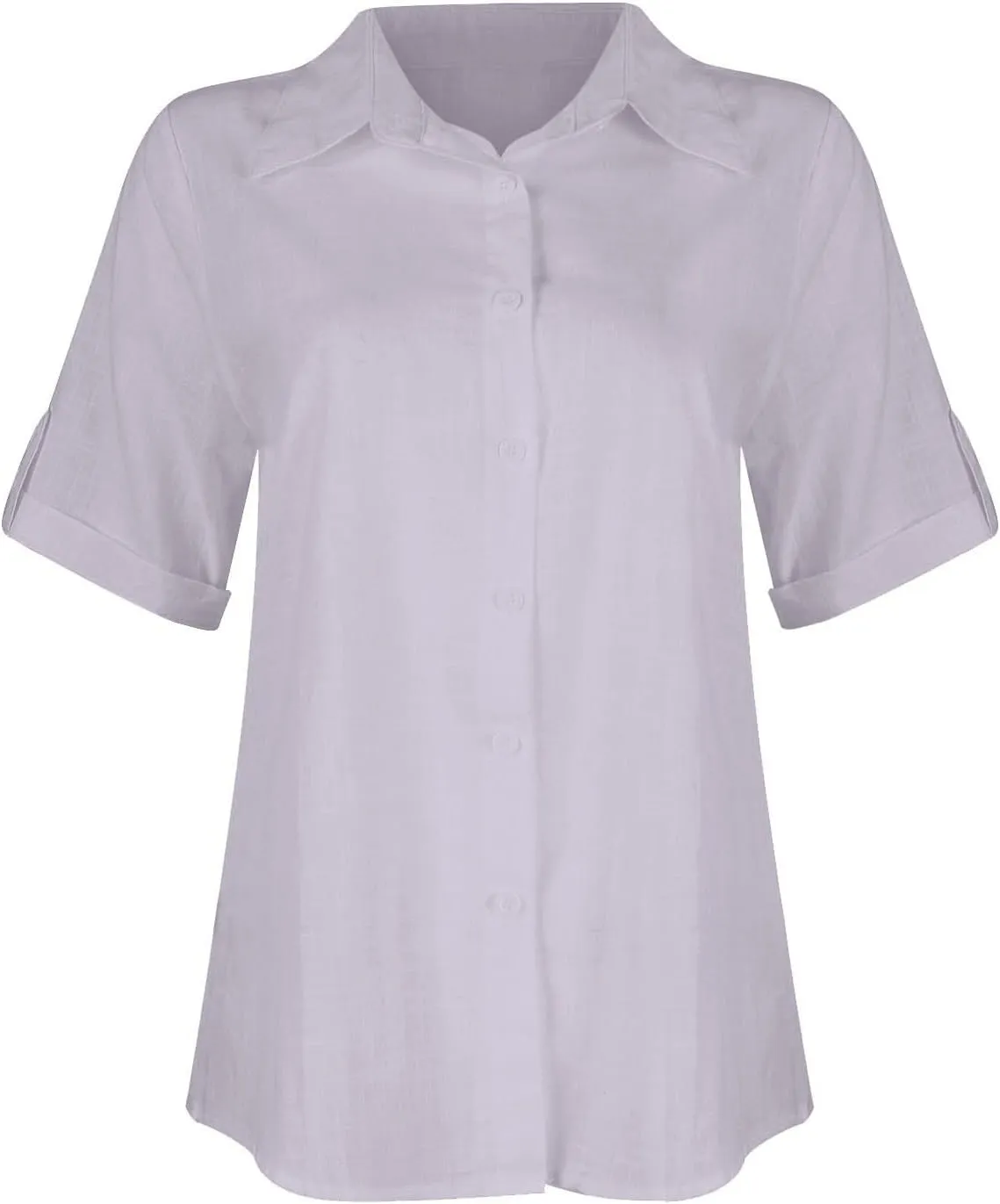 Women Cotton Linen Button Down Shirt Rolled Cuffed Short Sleeve Blouse Ladies Summer Casual Beach Tops