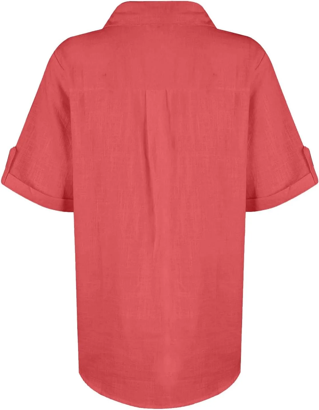 Women Cotton Linen Button Down Shirt Rolled Cuffed Short Sleeve Blouse Ladies Summer Casual Beach Tops