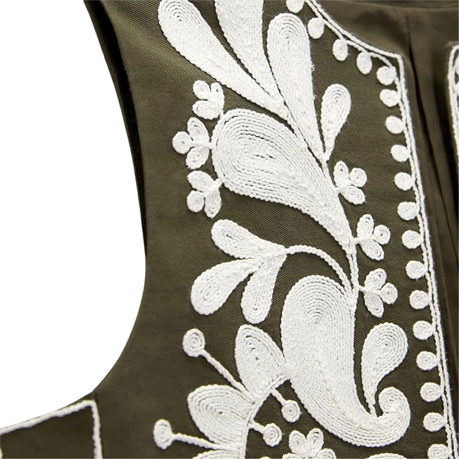 Women Embroidered Floral Vest Top Vintage Sleeveless Linen Open Front Cardigan Cropped Vest Shirt