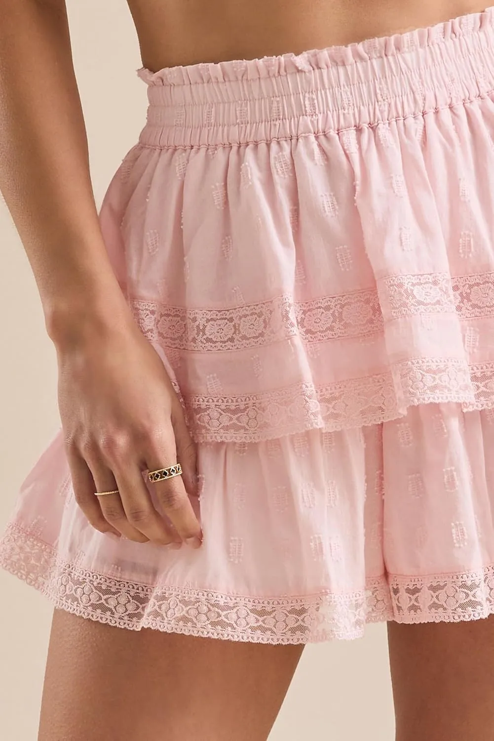 Women Layered Lace Shorts Floral Print Elastic Waist Ruffle Tiered Short Y2k Flowy Skort Beach Going Out