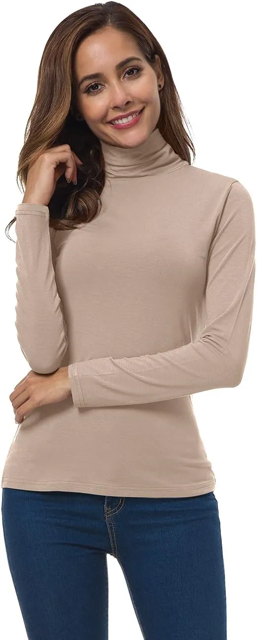 Women Long Sleeve Turtleneck Slim Fitted Based Layer Lightweight Active Shirt Pullover Tops