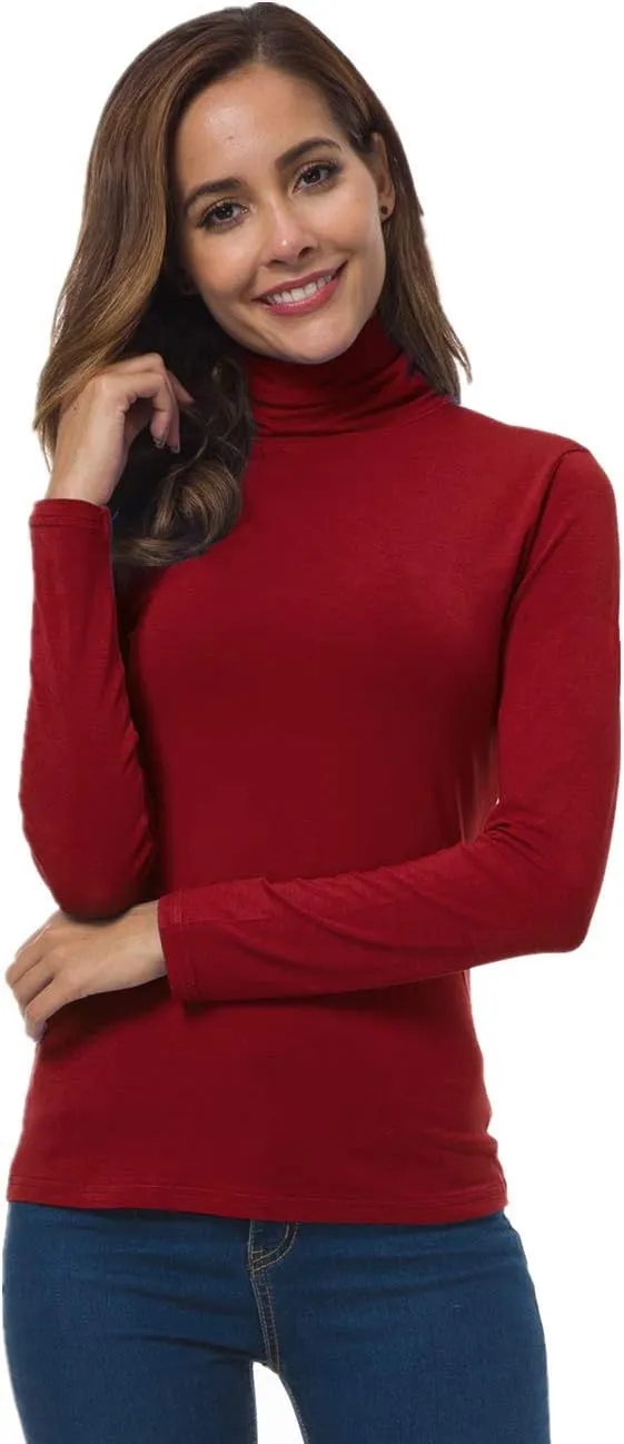 Women Long Sleeve Turtleneck Slim Fitted Based Layer Lightweight Active Shirt Pullover Tops