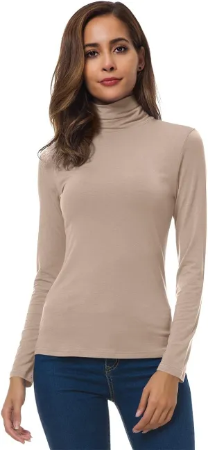 Women Long Sleeve Turtleneck Slim Fitted Based Layer Lightweight Active Shirt Pullover Tops