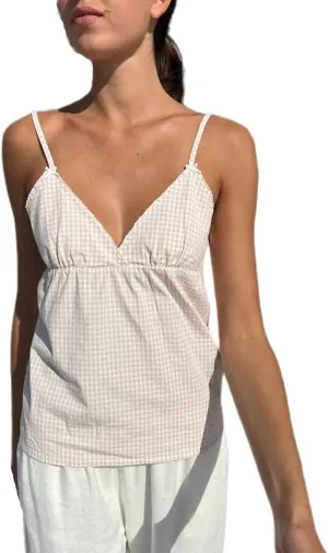 Women Plaid Spaghetti Strap Tops Y2k Lace Trim V Neck Backless Camisole Summer Slim Fit Sleeveless Tank Top