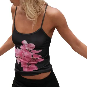 Women Y2k Floral Print Camisole Flower Spaghetti Strap Tank Top Vintage Fitted Backless Cami Summer Going Out Tops
