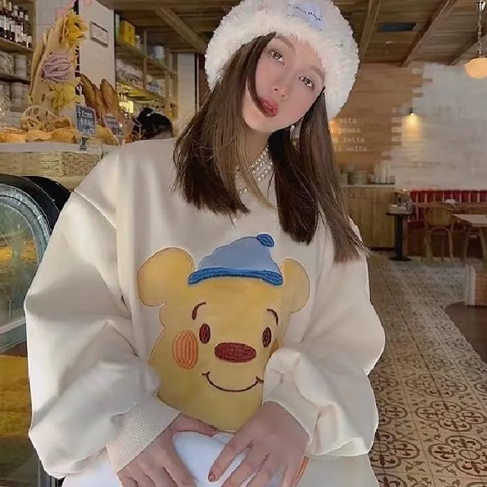 Women Y2k Long Sleeve Crewneck Sweatshirts Kawaii Bear Oversized Pullover Tops Cute Y2K Sweater Hoodies Streetwear