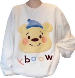 Women Y2k Long Sleeve Crewneck Sweatshirts Kawaii Bear Oversized Pullover Tops Cute Y2K Sweater Hoodies Streetwear