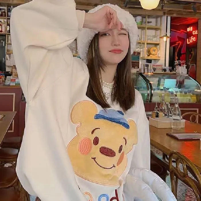 Women Y2k Long Sleeve Crewneck Sweatshirts Kawaii Bear Oversized Pullover Tops Cute Y2K Sweater Hoodies Streetwear