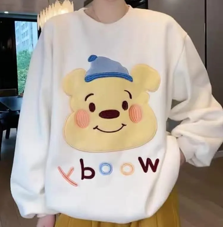 Women Y2k Long Sleeve Crewneck Sweatshirts Kawaii Bear Oversized Pullover Tops Cute Y2K Sweater Hoodies Streetwear