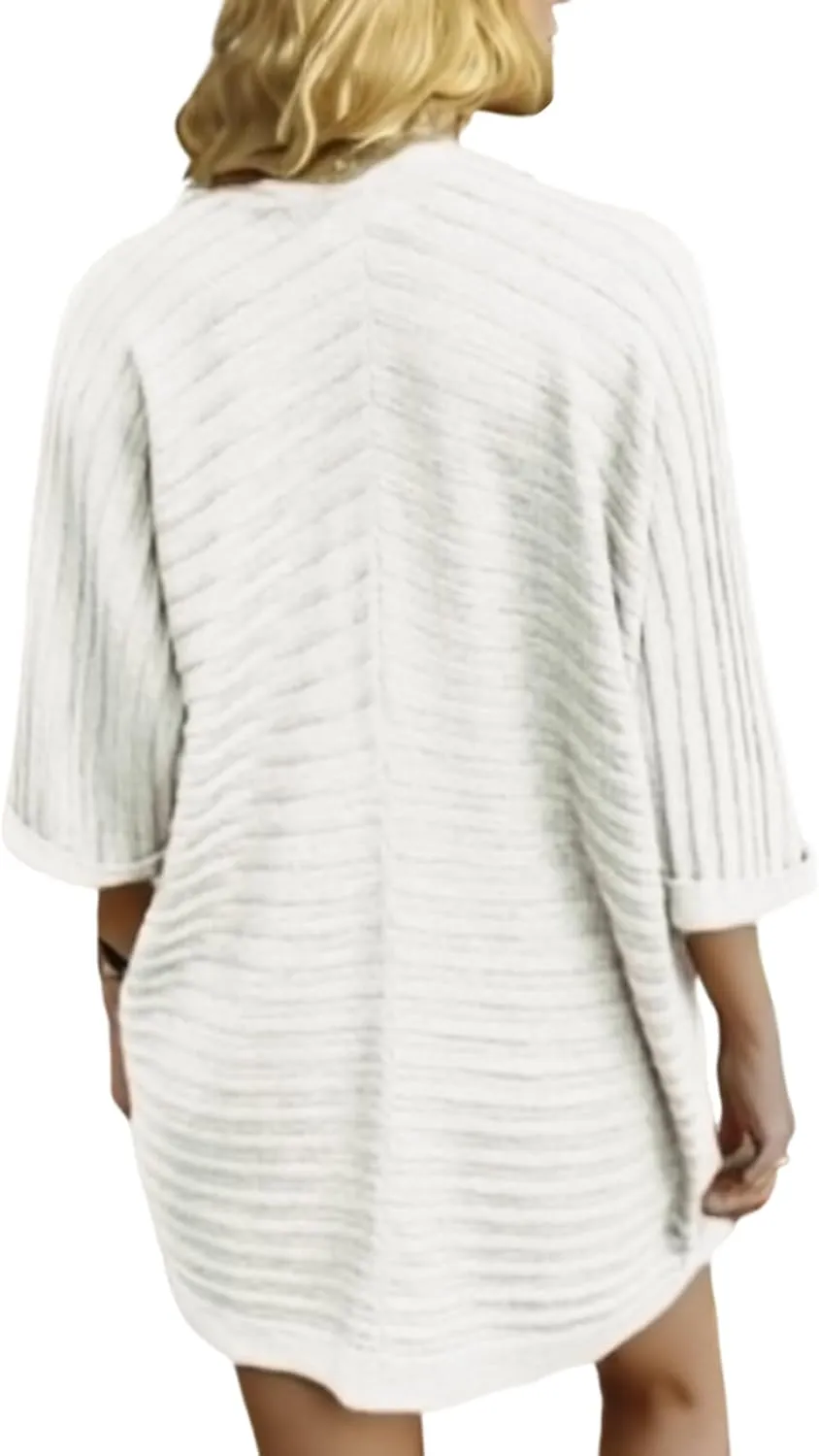 Women's 3/4 Sleeve Open Front Long Cardigan Sweater Lightweight Knit Solid Color Tops