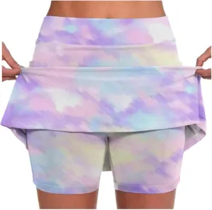 Womens Athletic Skorts Elastic High Waisted Tennis Skirts with Shorts Cute Preppy Mini Skirt with Pockets Casual Yoga Skort
