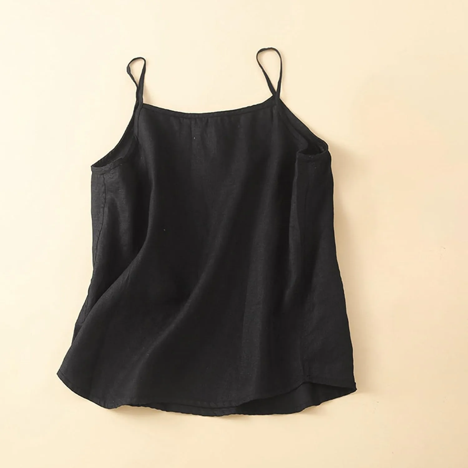 Womens Cotton Linen Tank Tops Spaghetti Strap Sleeveless Cami Shirts Summer Casual Loose Fit Solid Color Camisole