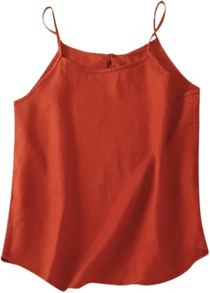 Womens Cotton Linen Tank Tops Spaghetti Strap Sleeveless Cami Shirts Summer Casual Loose Fit Solid Color Camisole